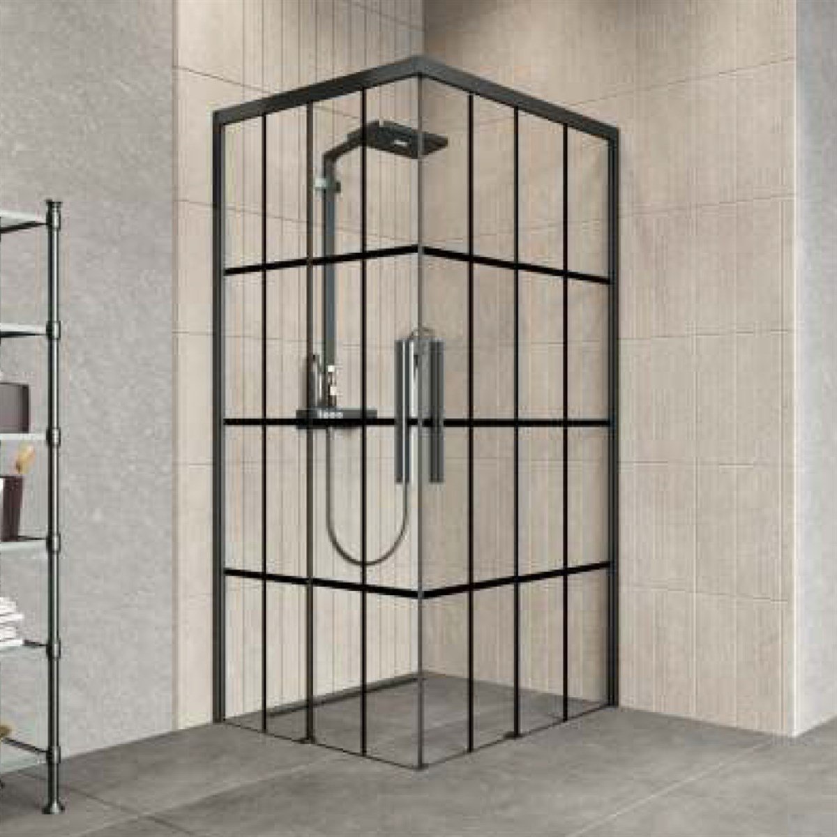 Aquanil Beta 6mm Kare Siyah Eloksal Siyah Karolaj Cam Duşakabin 90x90cm resmi