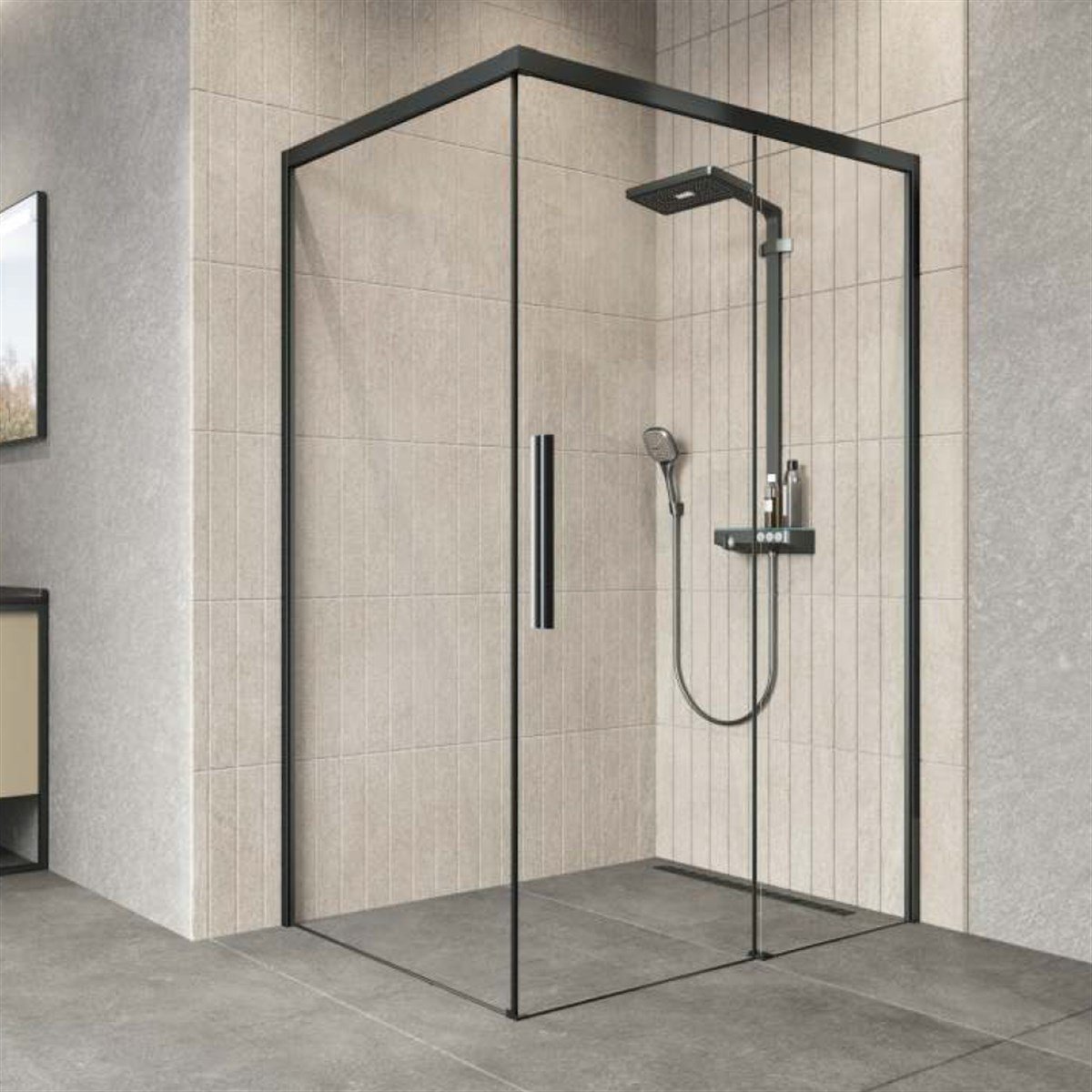 Aquanil Alfa 6mm Dikdörtgen Siyah Eloksal Şeffaf Cam Duşakabin 80x120cm resmi