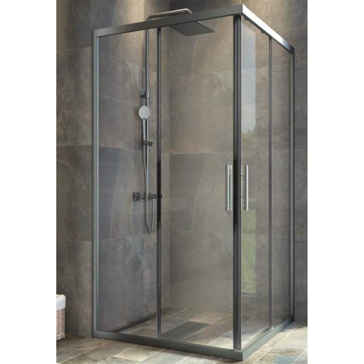 Aquanil Sparta 6mm Kare Siyah Eloksal Şeffaf Cam Duşakabin 70x70cm resmi