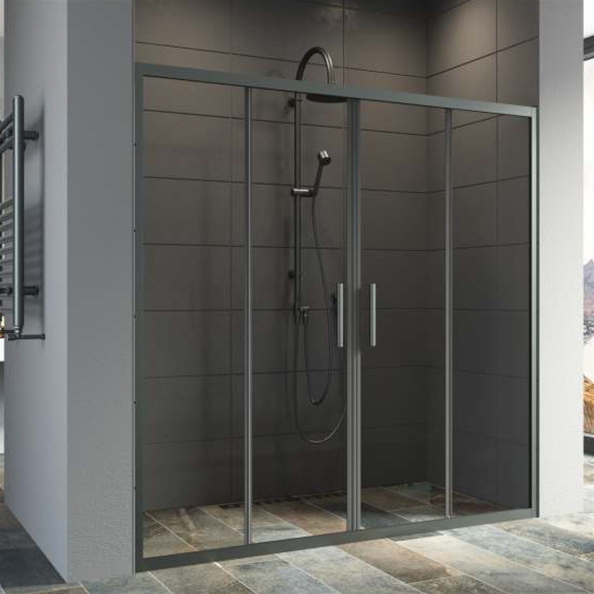 Aquanil Lareks 6mm Ön Cephe Siyah Eloksal Şeffaf Cam Kabin 150Cm - 175Cm Arası resmi