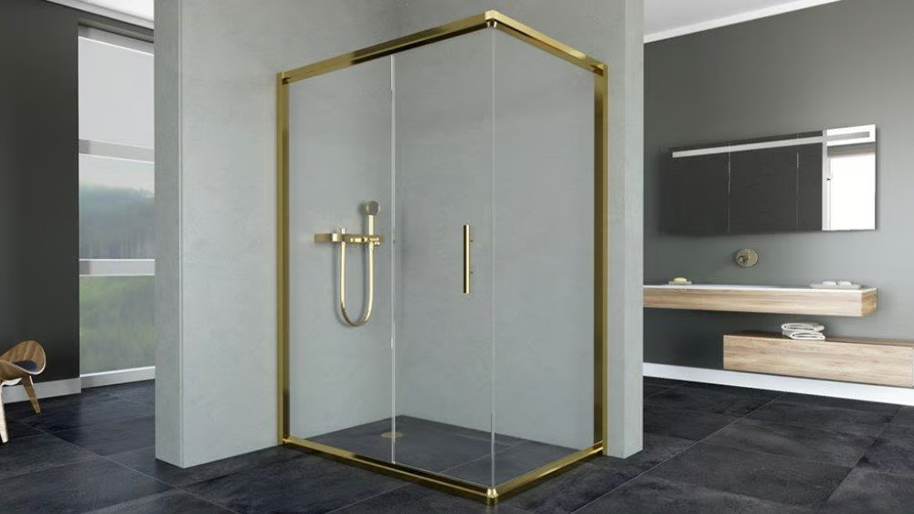 Aqunail Minnesota 6mm Dikdörtgen Altın Profil Şeffaf Cam Duşakabin 70x110cm resmi