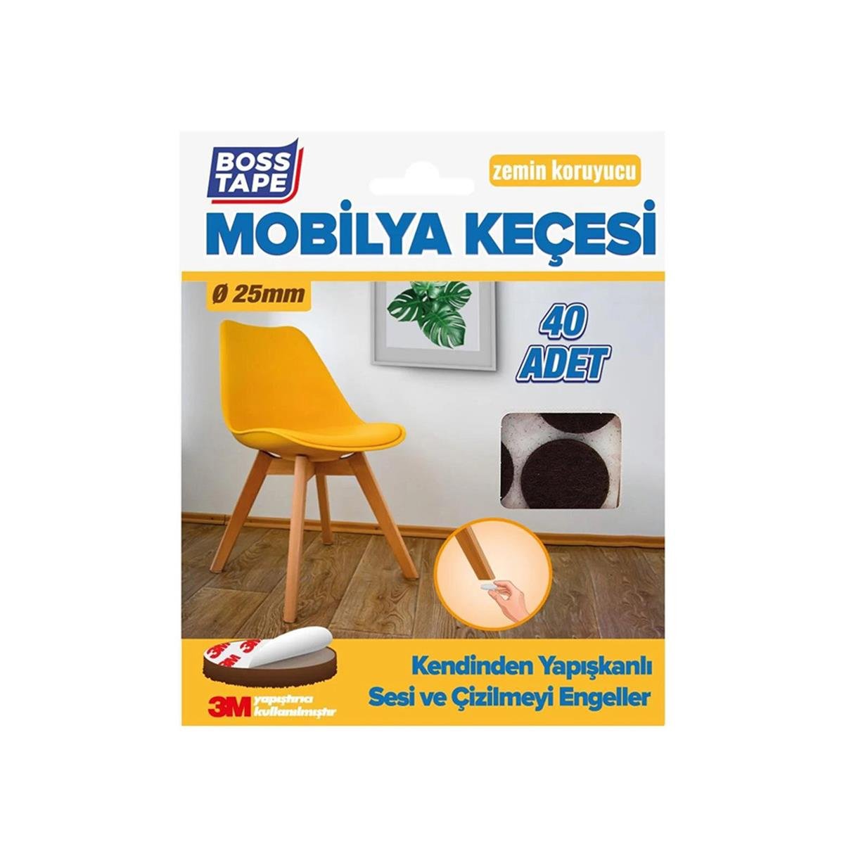 Boss Tape Yapışkanlı Mobilya Keçesi 25 mm Kahve Yuvarlak 40'li resmi