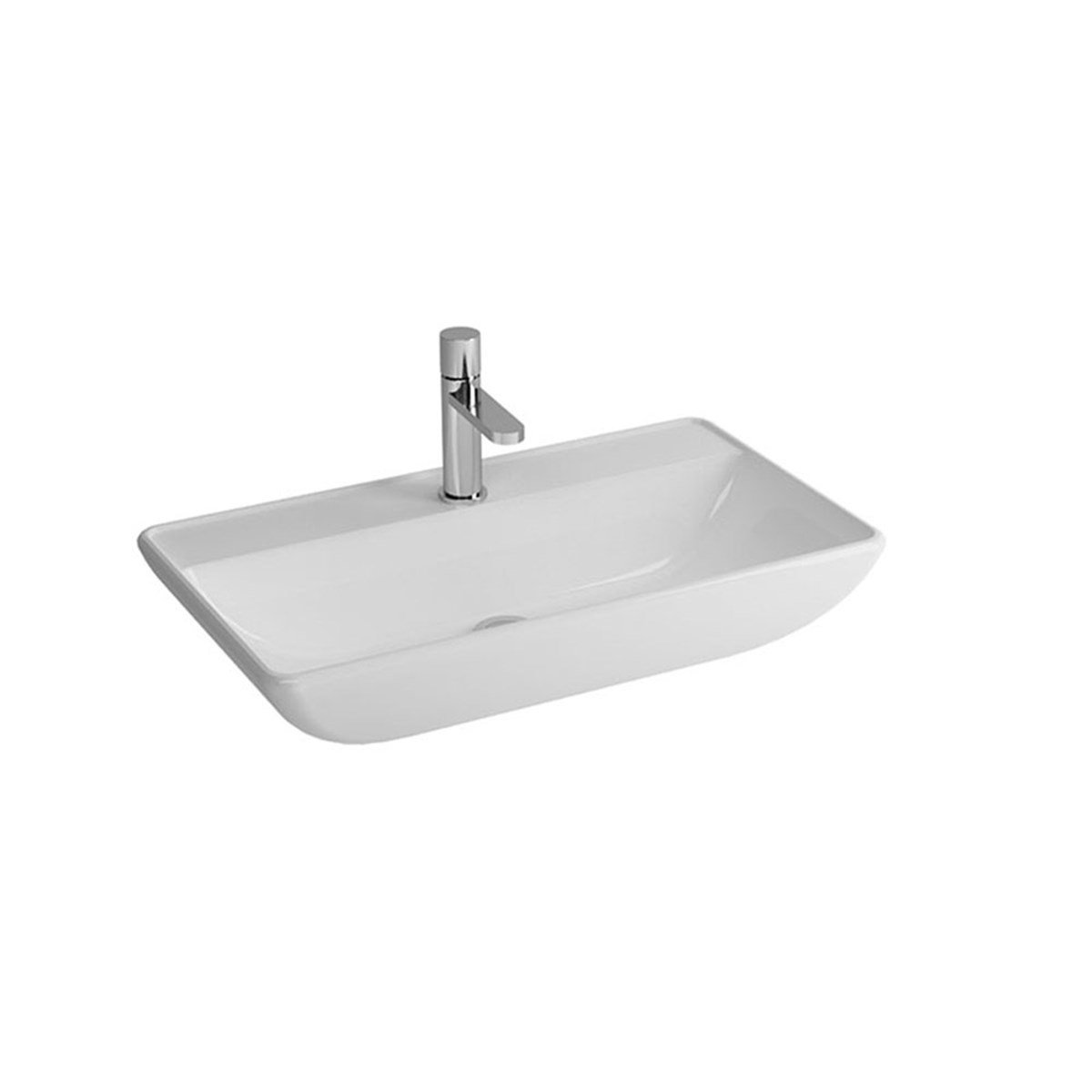 Newarc Domino Tezgah Üstü Batarya Delikli Lavabo Mat Beyaz 70X40X13,5Cm 5019Bt-Mw resmi