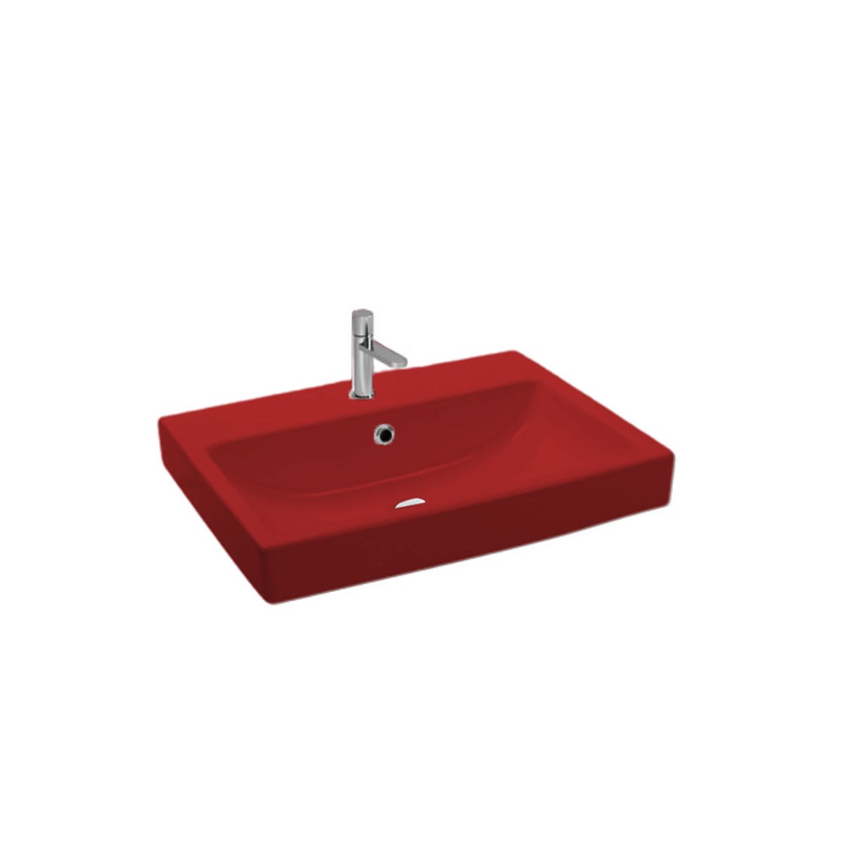 Newarc Aquatezgah Üstü Batarya Delikli Lavabo Parlak Kırmızı 60X44X8Cm 5022R resmi