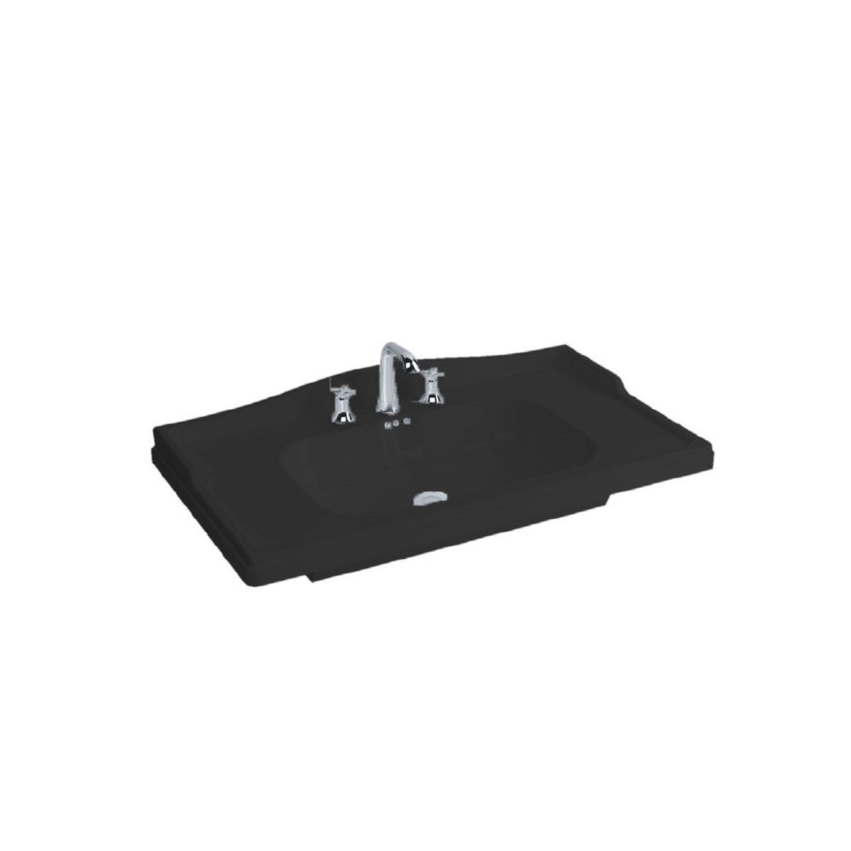 Newarc Elite Etajerli Üç Delikli Lavabo Parlak Siyah 80X46X8Cm 509080Bt-B resmi