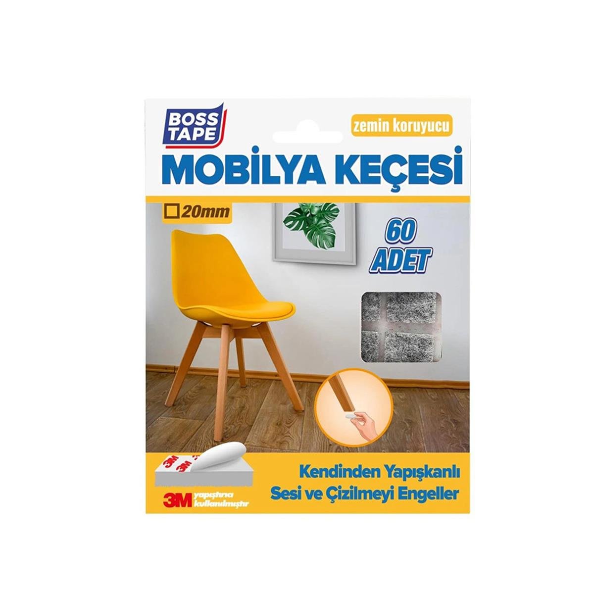 Boss Tape Yapışkanlı Mobilya Keçesi 20Mm Gri Kare 60'lı resmi