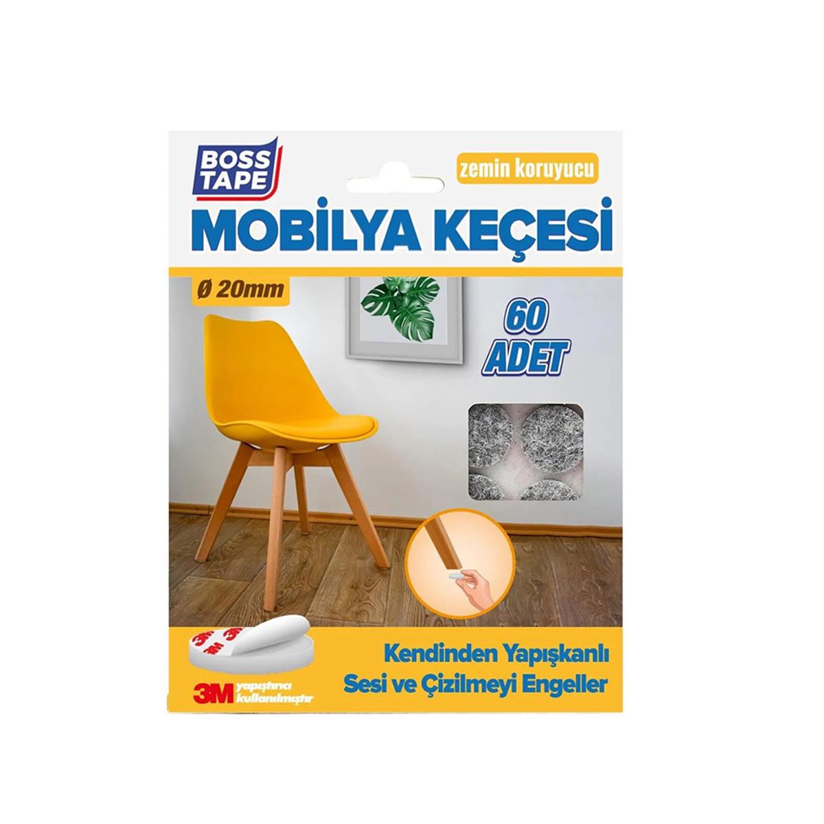 Boss Tape Yapışkanlı Mobilya Keçesi 20Mm Gri Yuvarlak 60'lı resmi