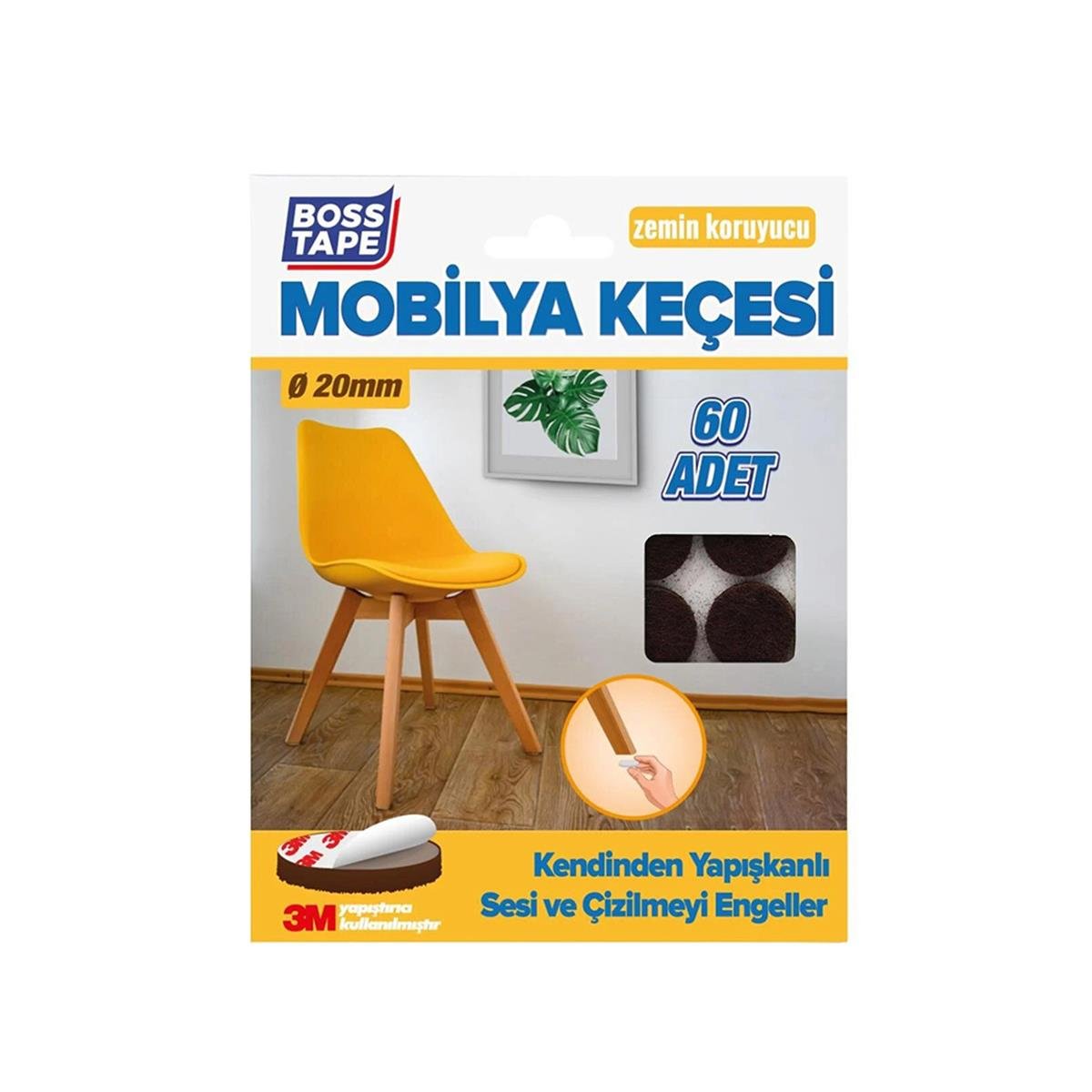 Boss Tape Yapışkanlı Mobilya Keçesi 20Mm Kahve Yuvarlak 60'lı resmi