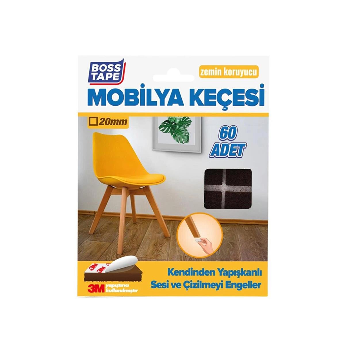 Boss Tape Yapışkanlı Mobilya Keçesi 20 mm Kahve Kare 60'lı resmi