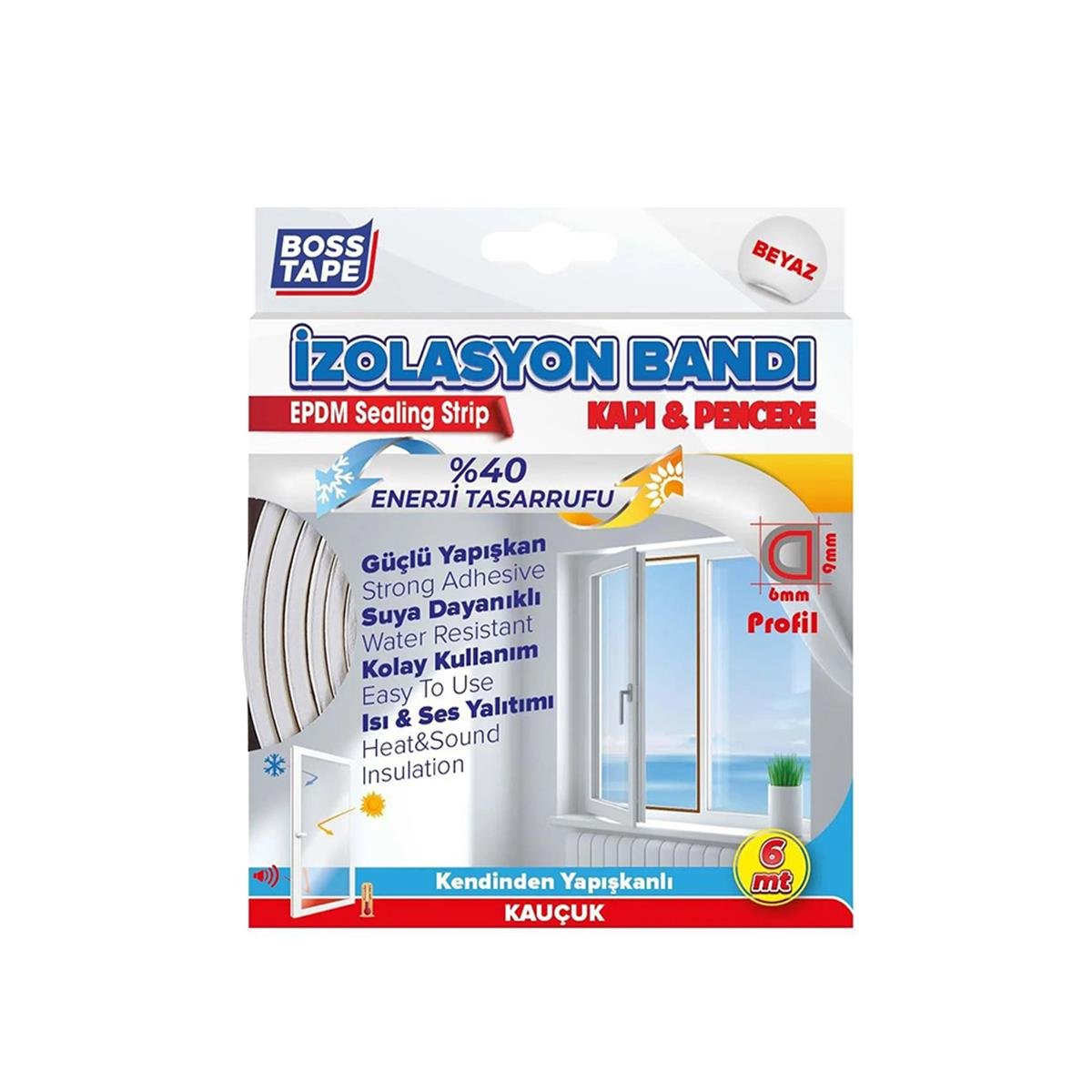 Boss Tape Kapı ve Pencere Epdm D Profil İzolasyon Bandı Beyaz 6 Metre resmi