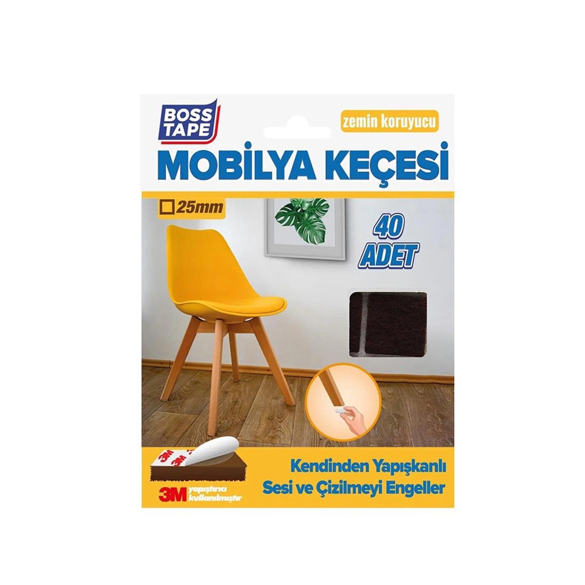 Boss Tape Yapışkanlı Mobilya Keçesi 25mm Kahve Kare 40'lı resmi
