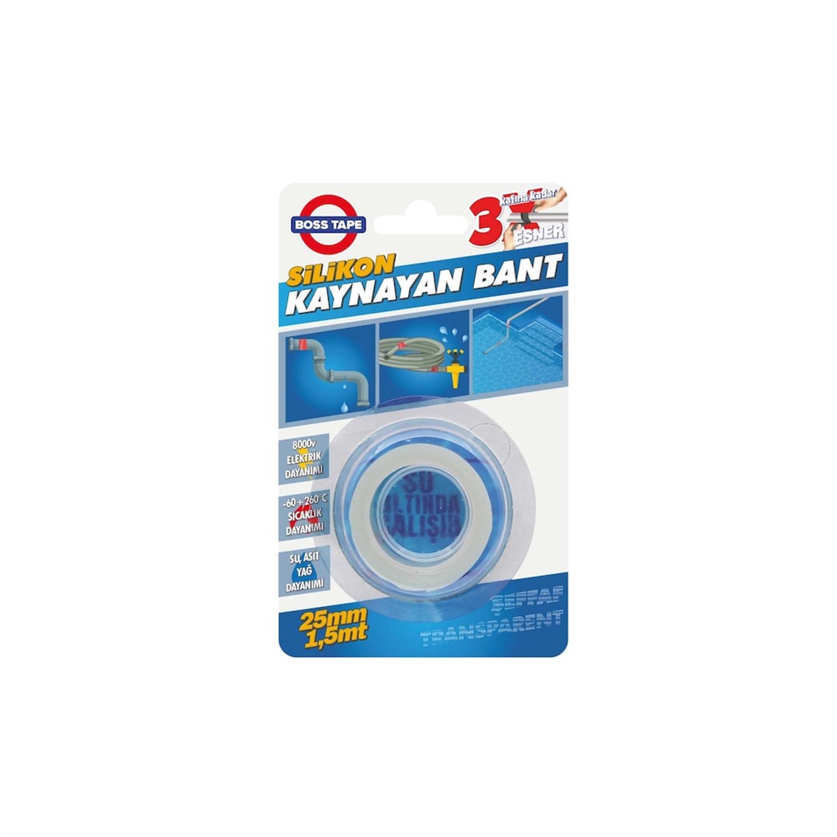 Boss Tape Silikon Kaynayan Bant Şeffaf 25mmx1,5mt resmi