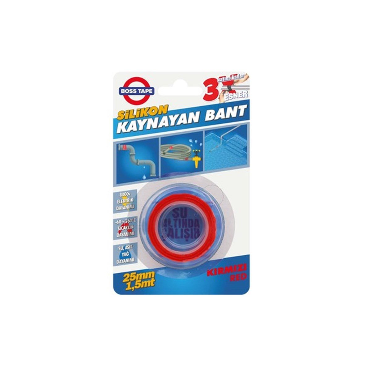 Boss Tape Silikon Kaynayan Bant Kırmızı 25mmx1,5mt resmi