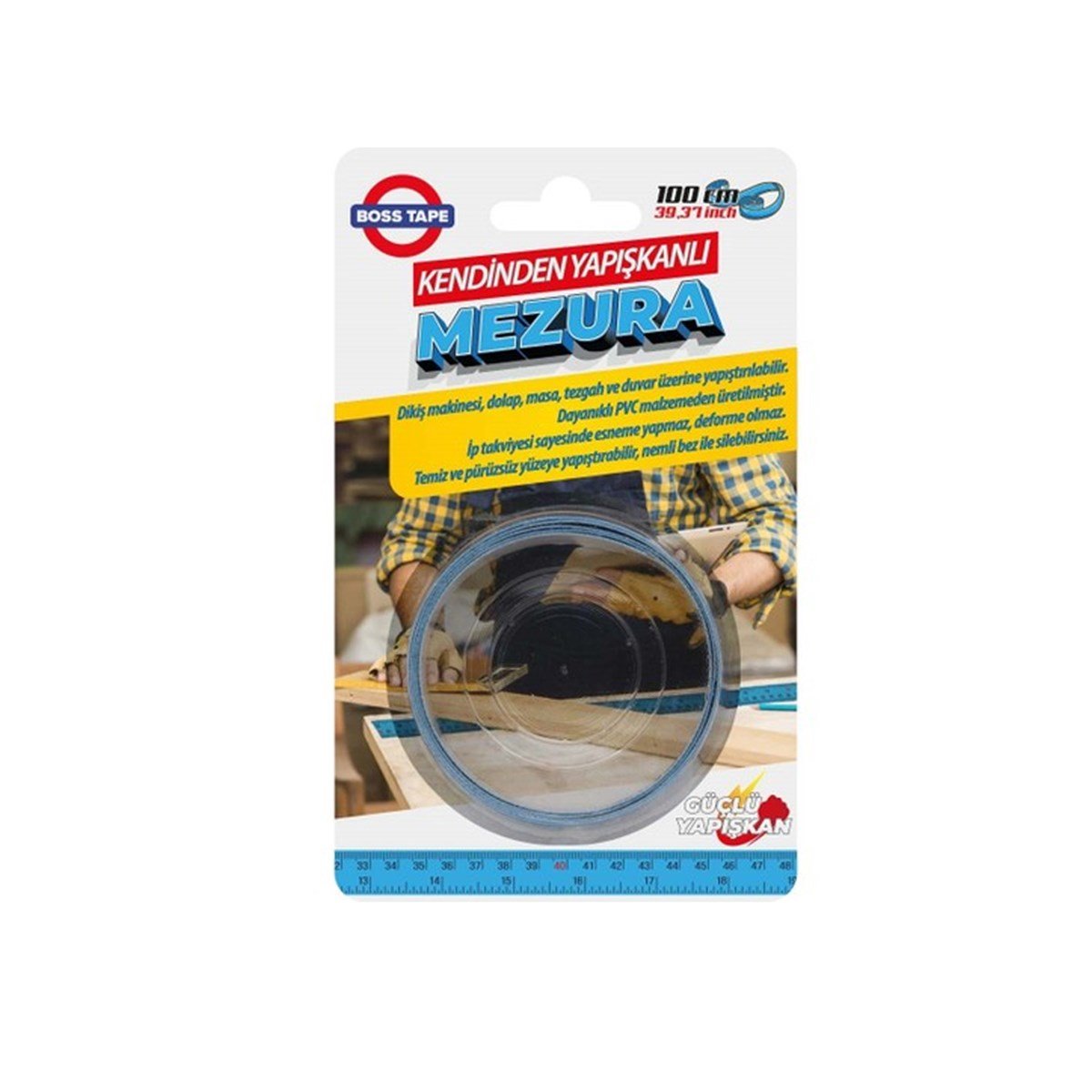 Boss Tape Kendinden Yapışkanlı Mezura 1mt resmi