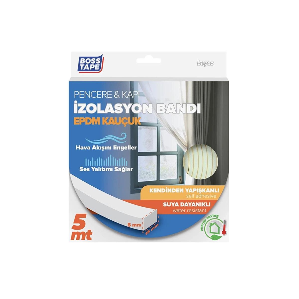 Boss Tape Kapı ve Pencere Epdm İzolasyon Bandı Beyaz 15mmx5mt resmi