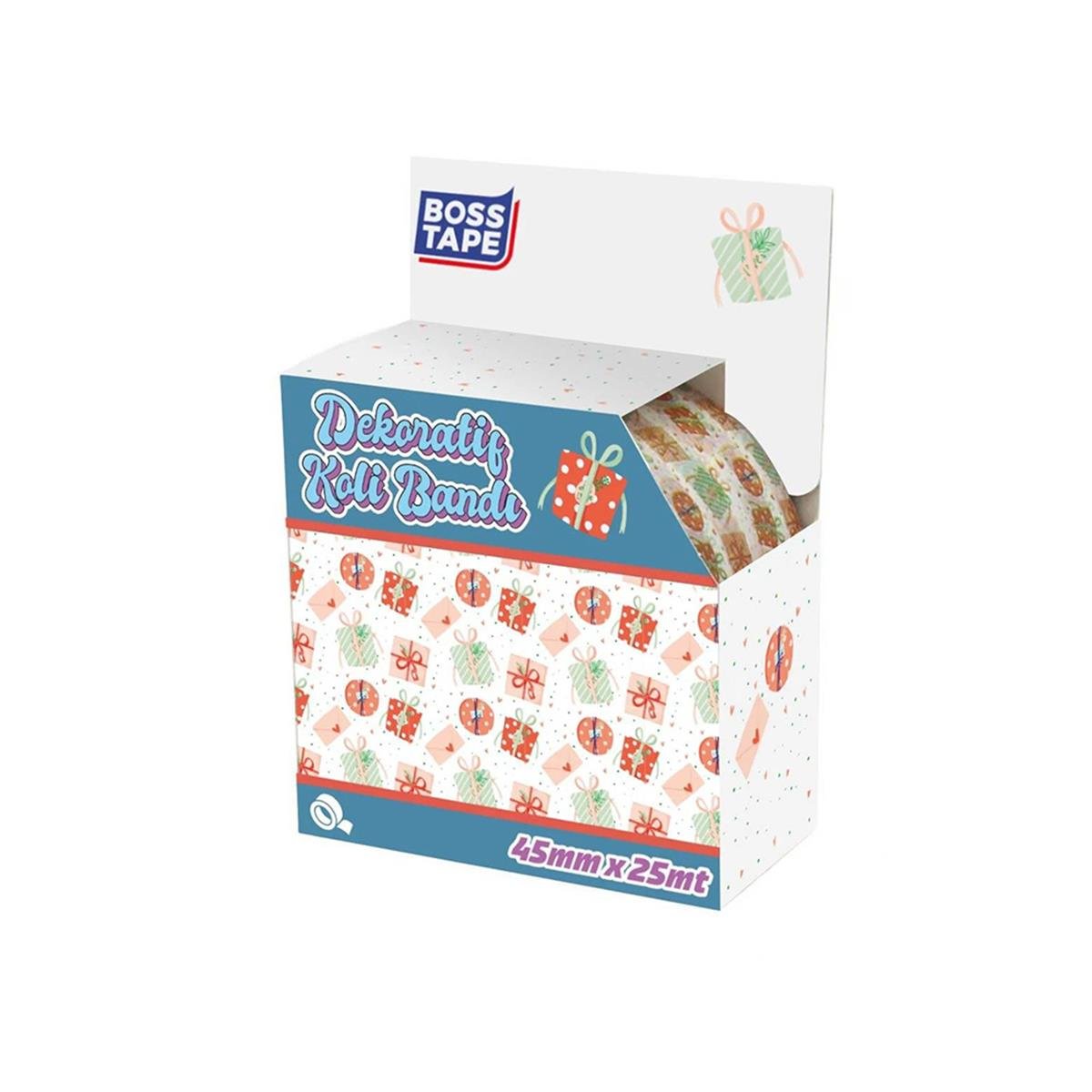 Boss Tape Dekoratif Koli Bandı 45mmx25mt Hediye Paketi Desenli resmi