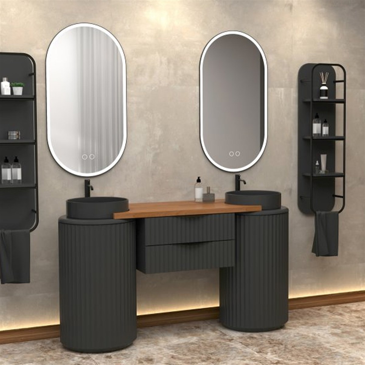 Aquanil Lotus Duo 150 Cm Banyo Dolabı - Antrasit resmi