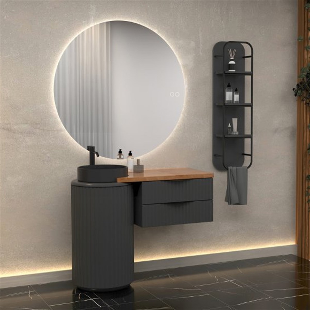 Aquanil Lotus Single 105 Cm Banyo Dolabı - Antrasit resmi