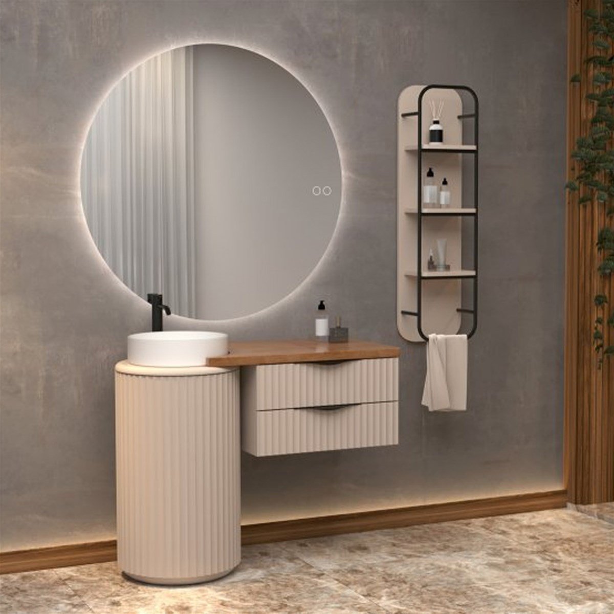 Aquanil Lotus Single 105 Cm Banyo Dolabı - Vizon resmi