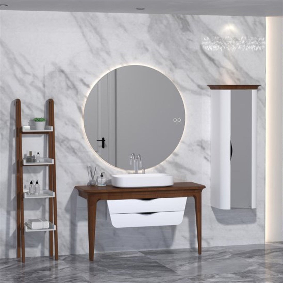 Aquanil Brezza Masif Tezgahlı 130 Cm Banyo Dolabı - Kayın resmi