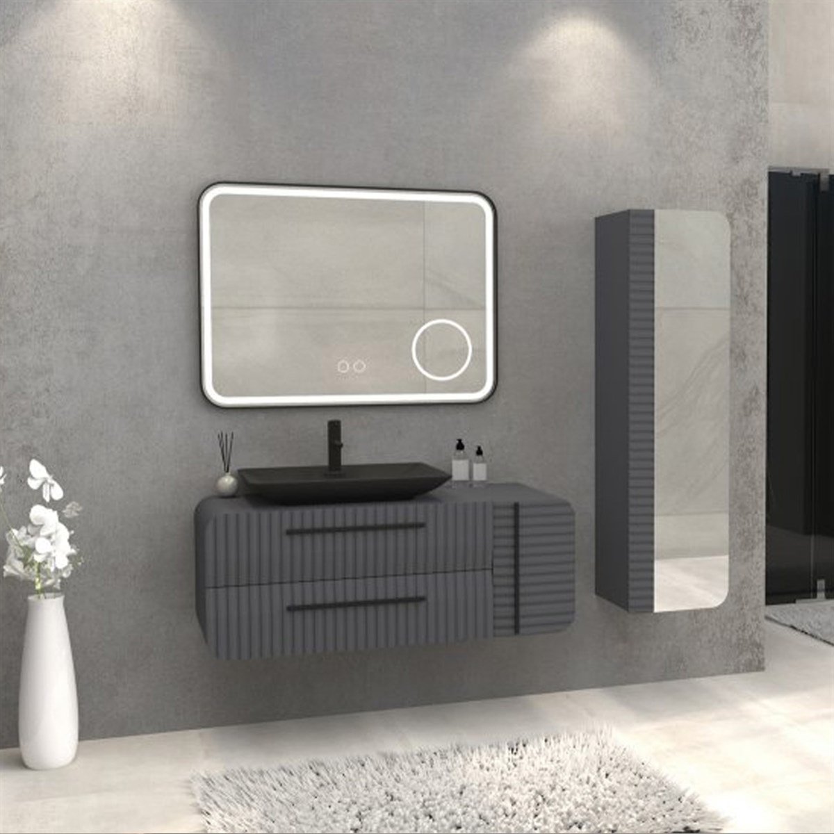 Aquanil Anemon 110 Cm Banyo Dolabı - Antrasit resmi