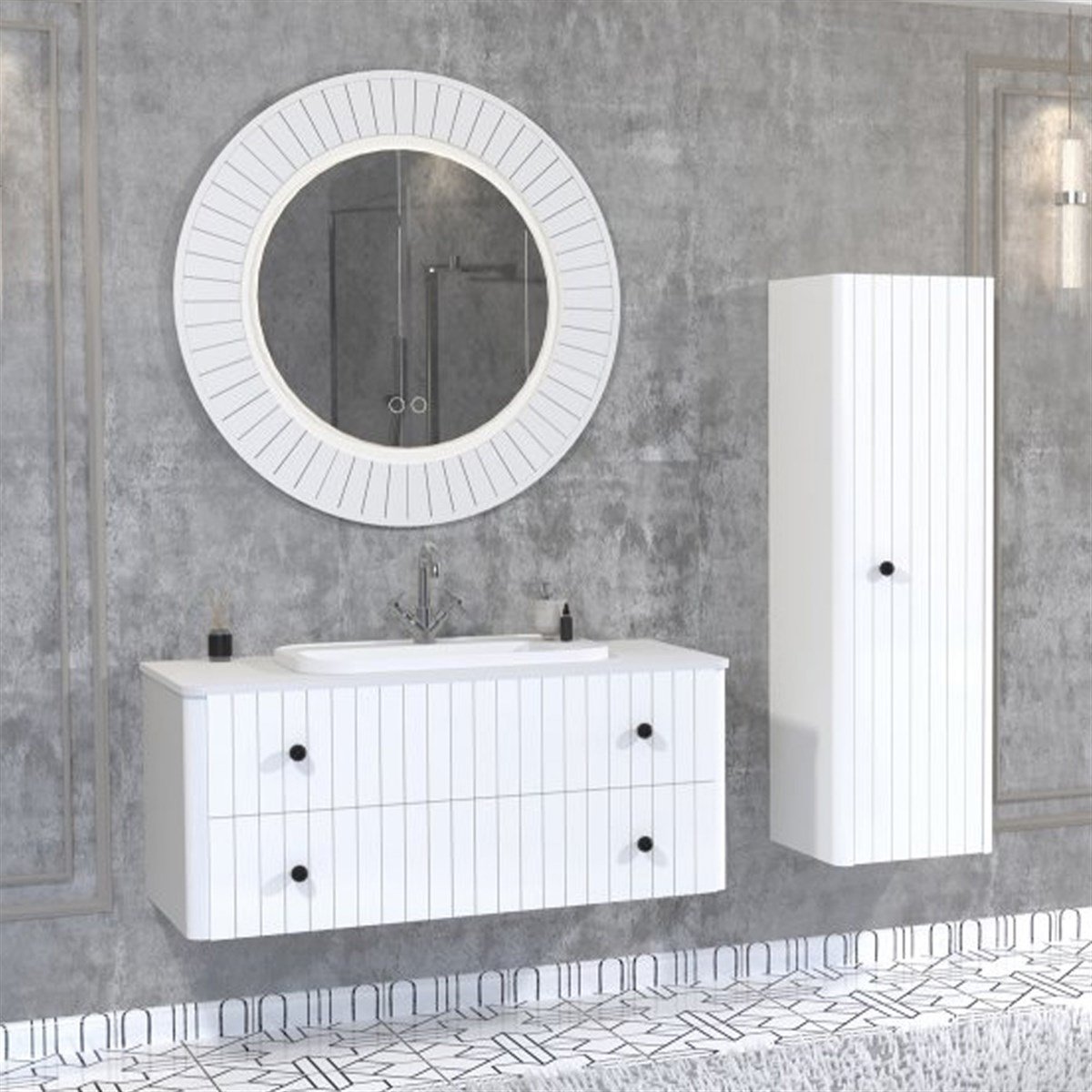 Aquanil Solaris 120 Cm Ayaksız Beyaz Lavabolu Banyo Dolabı - Beyaz resmi