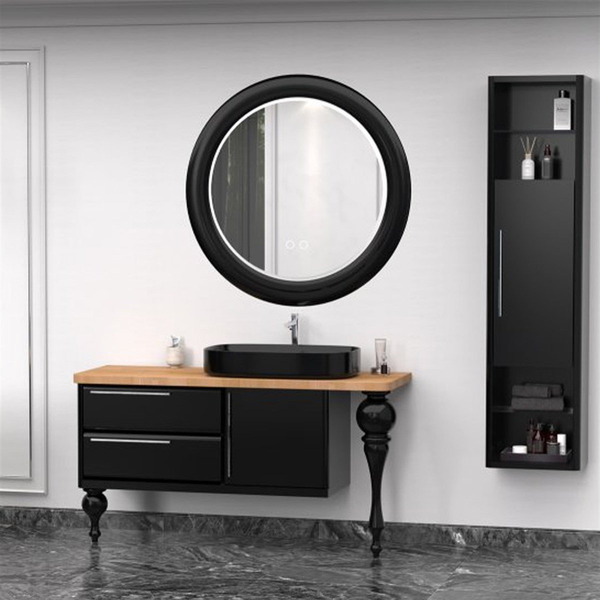 Aquanil Prestige 140 Cm Banyo Dolabı - Siyah resmi