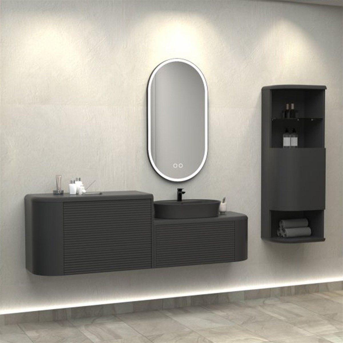 Aquanil Siesta Single 184 Cm Banyo Dolabı - Antrasit resmi