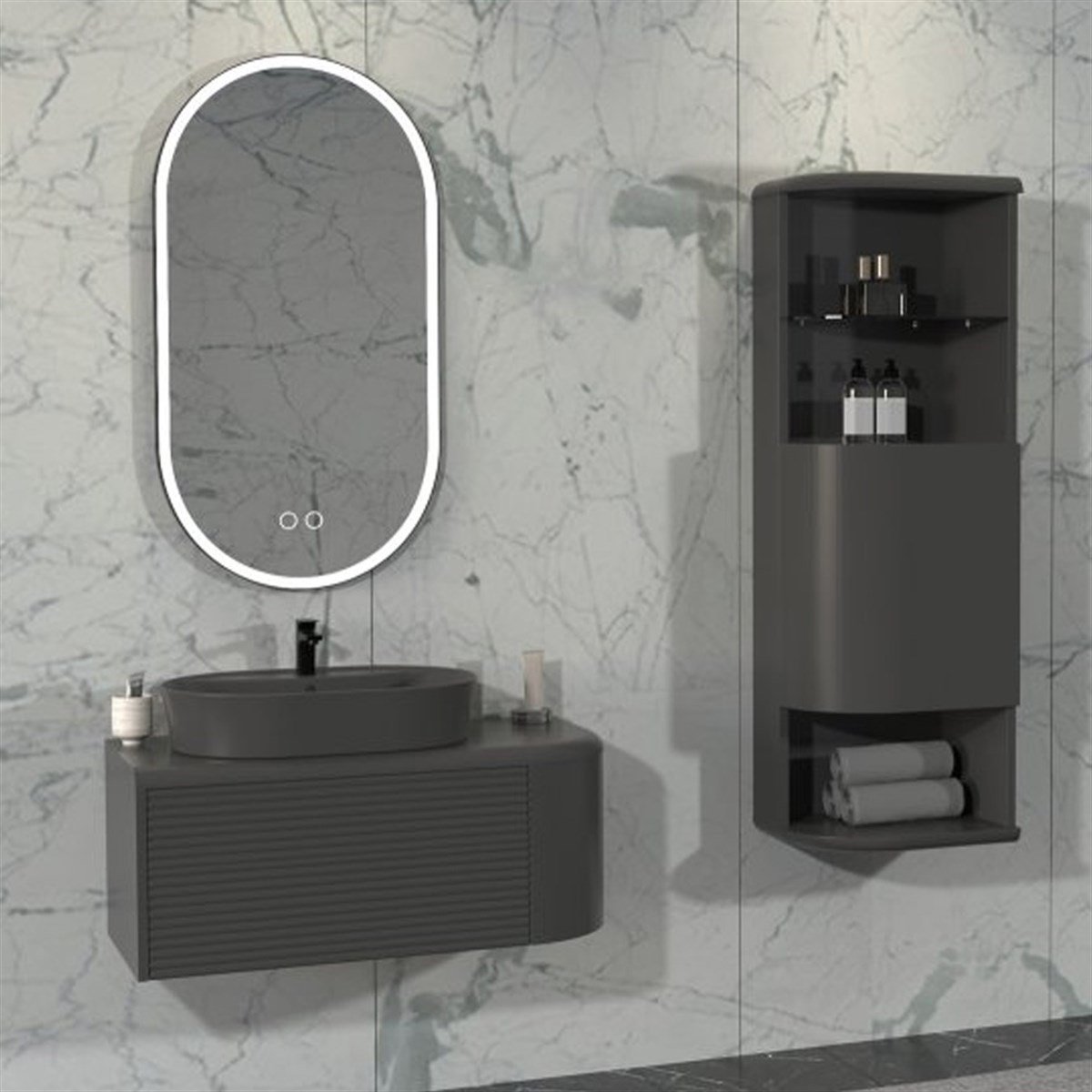 Aquanil Siesta 92 Cm Banyo Dolabı - Antrasit resmi