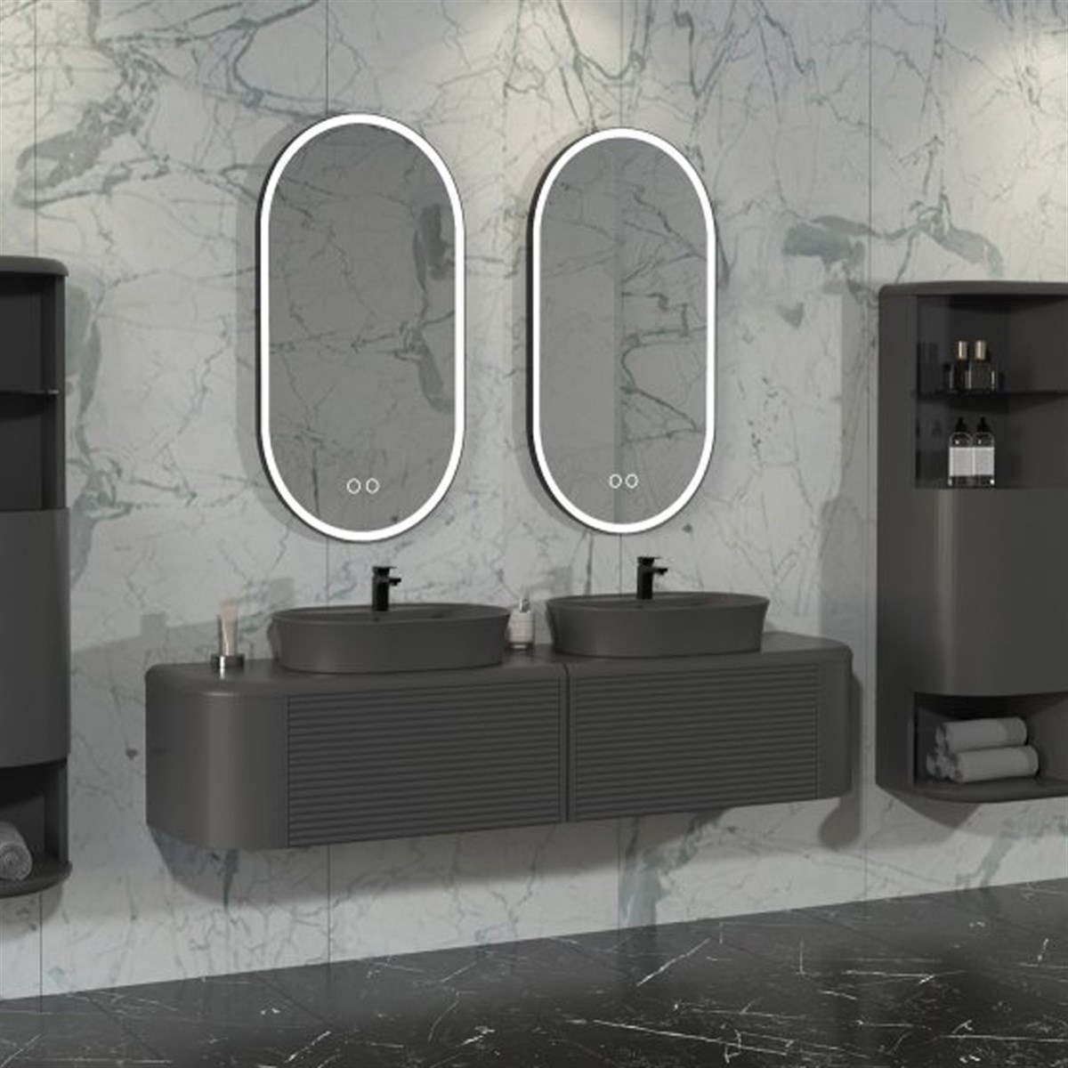 Aquanil Siesta Duo 184 Cm Banyo Dolabı - Antrasit resmi