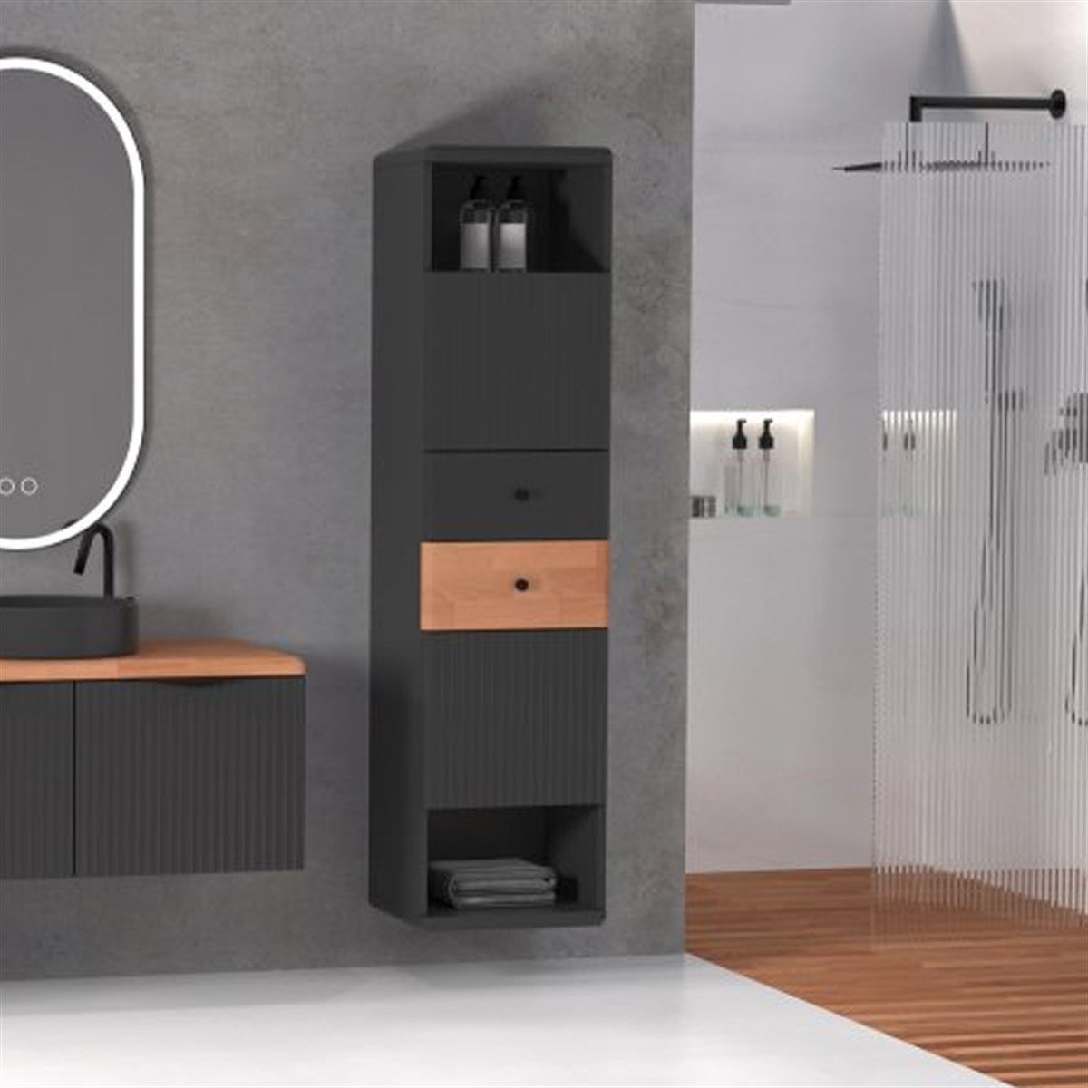 Aquanil Belissimo Boy Dolabı - Antrasit/kayın resmi