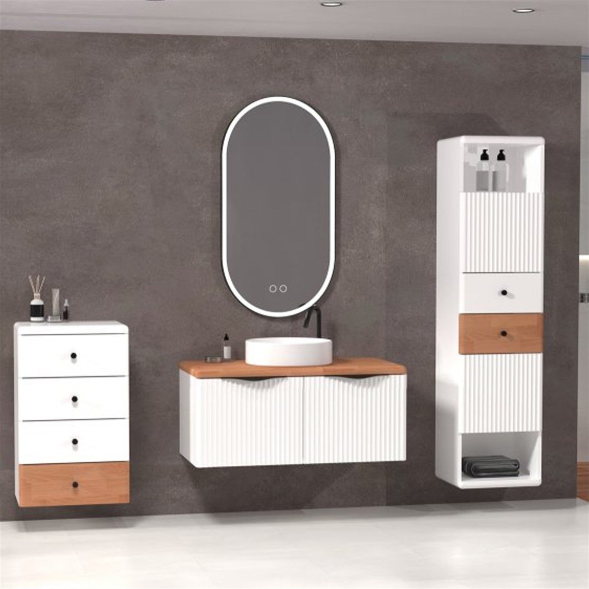 Aquanil Belissimo 100 Cm Banyo Dolabı - Beyaz/kayın resmi