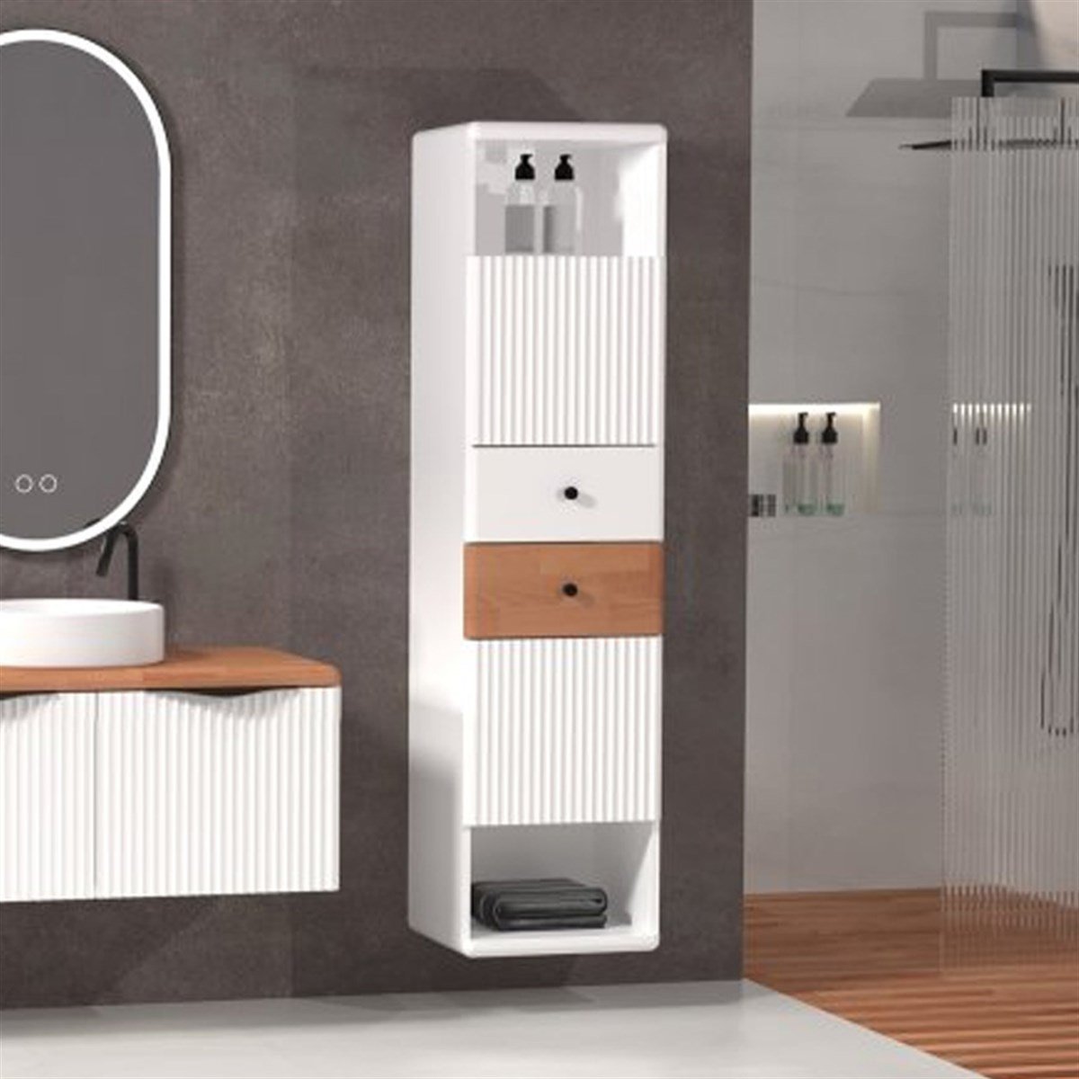 Aquanil Belissimo Boy Dolabı - Beyaz/kayın resmi