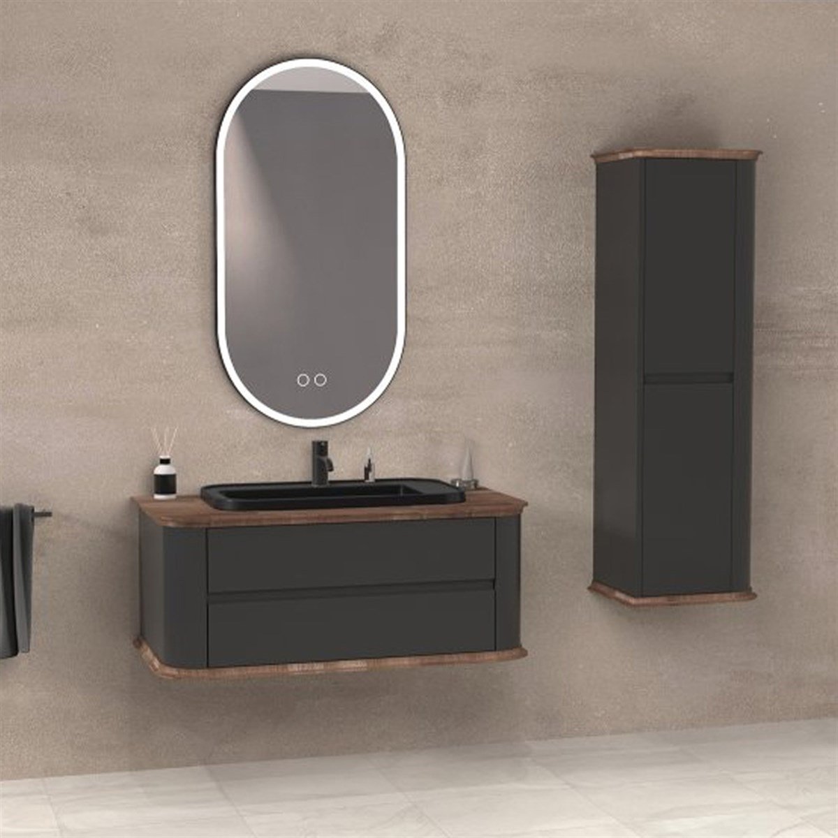 Aquanil Pier 100 Cm Siyah Lavabolu Banyo Dolabı - Antrasit resmi