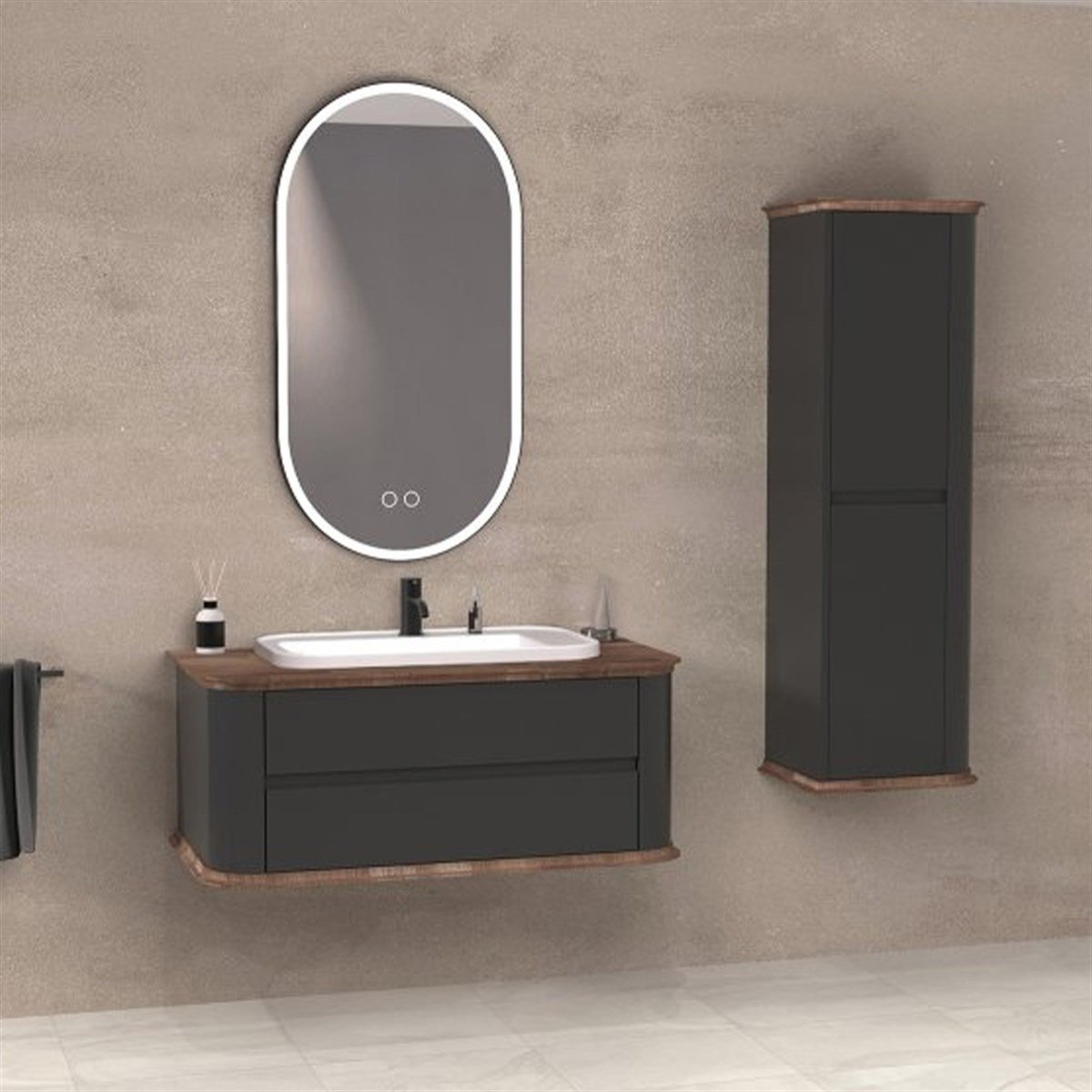 Aquanil Pier 100 Cm Beyaz Lavabolu Banyo Dolabı - Antrasit resmi