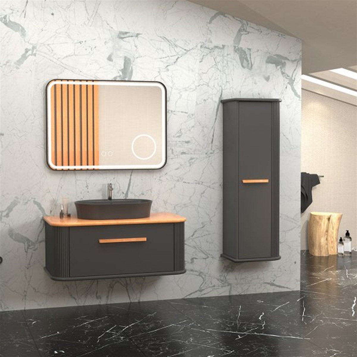 Aquanil Casse 100 Cm Banyo Dolabı - Antrasit resmi