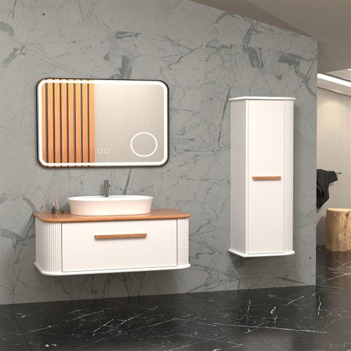 Aquanil Casse 100 Cm Banyo Dolabı - Beyaz resmi