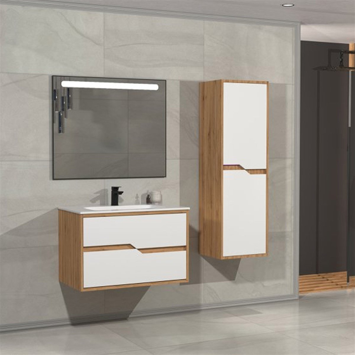 Aquanil Havana 80 Cm Banyo Dolabı - Beyaz resmi