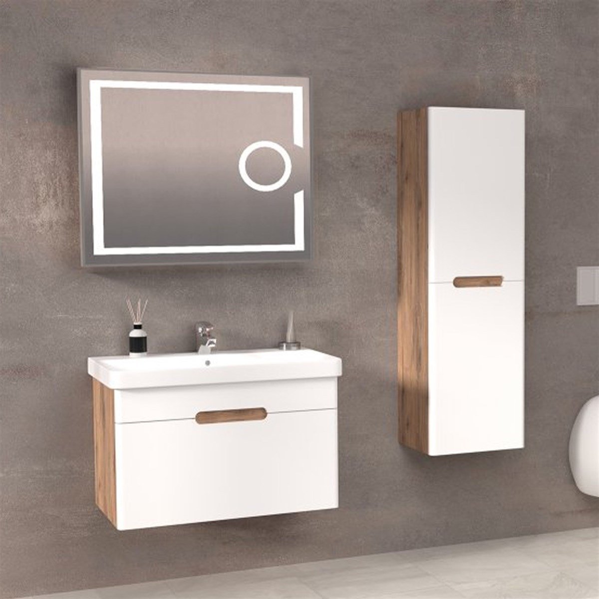 Aquanil Olimpia 80 Cm Banyo Dolabı (mercekli Led Ayna) - Dorado/beyaz resmi