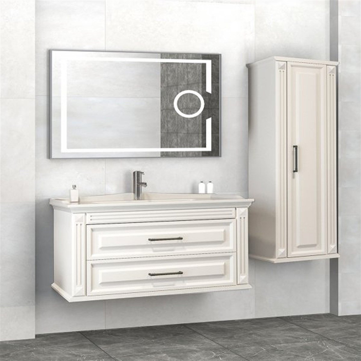 Aquanil Moskova 100 Cm Banyo Dolabı (mercekli Led Ayna)- Beyaz resmi