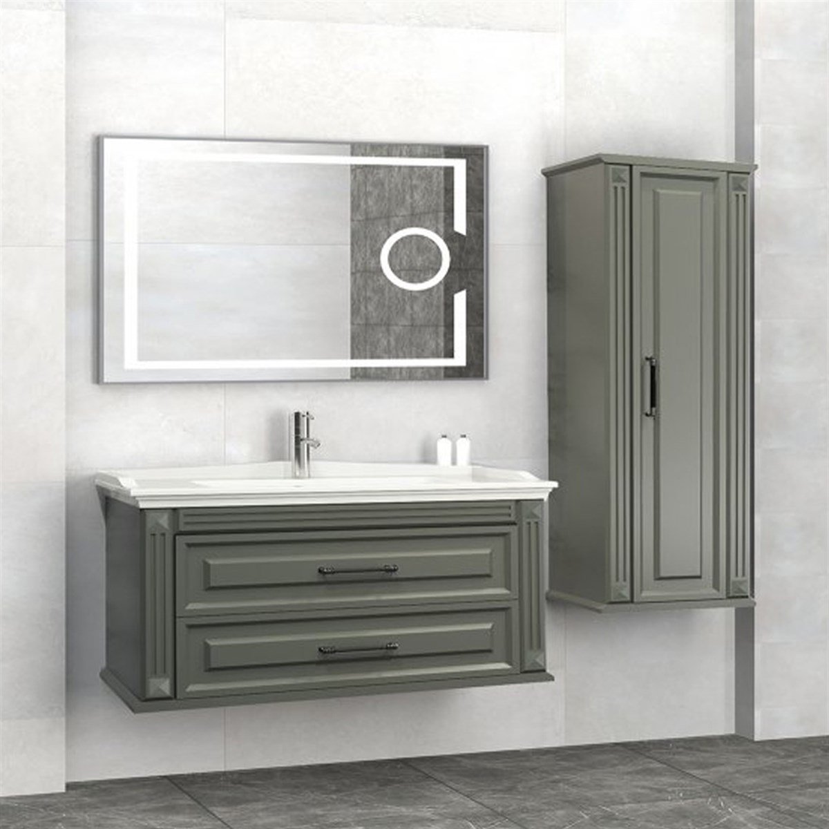 Aquanil Moskova 100 Cm Banyo Dolabı (mercekli Led Ayna)- Antrasit resmi