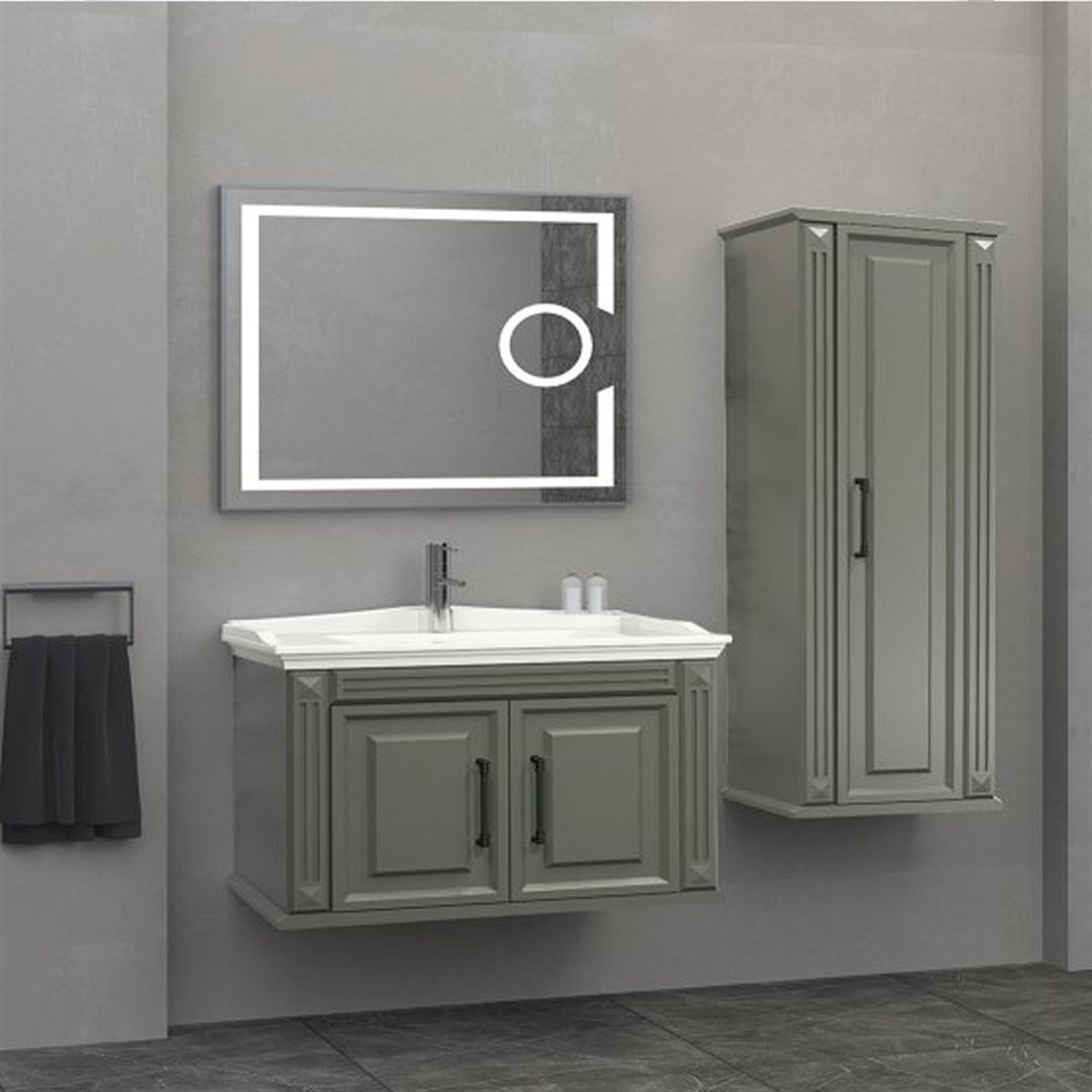 Aquanil Milano 80 Cm Banyo Dolabı (mercekli Led Ayna) - Antrasit resmi