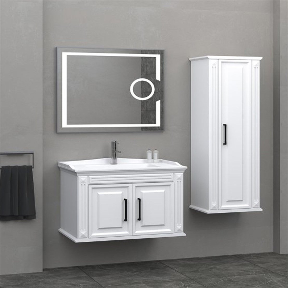 Aquanil Milano 80 Cm Banyo Dolabı (mercekli Led Ayna) - Beyaz resmi