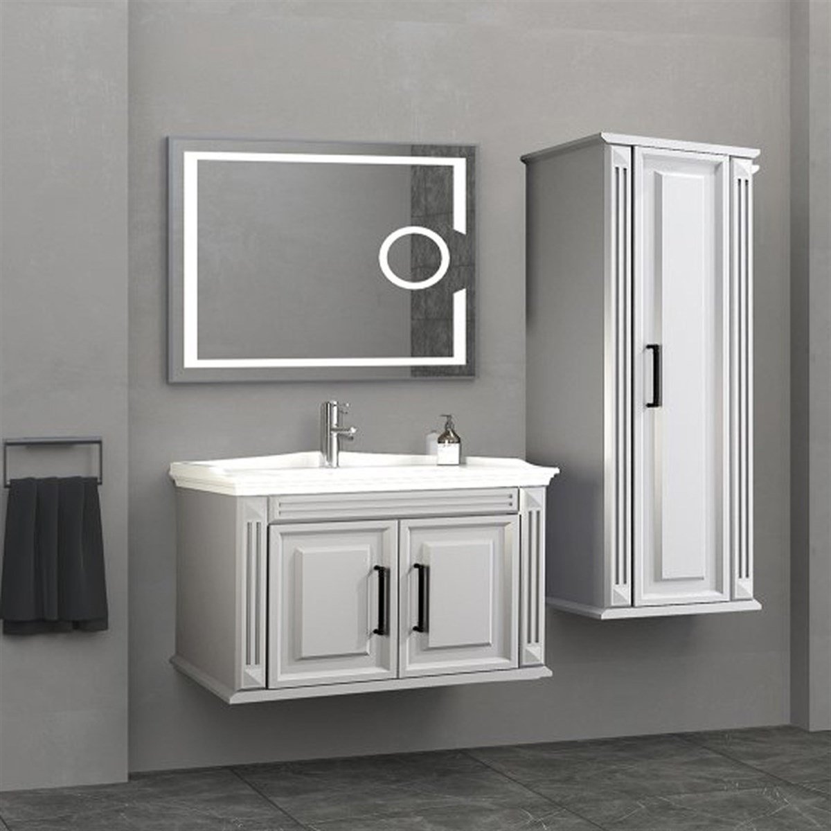 Aquanil Milano 80 Cm Banyo Dolabı (mercekli Led Ayna) - Gri resmi