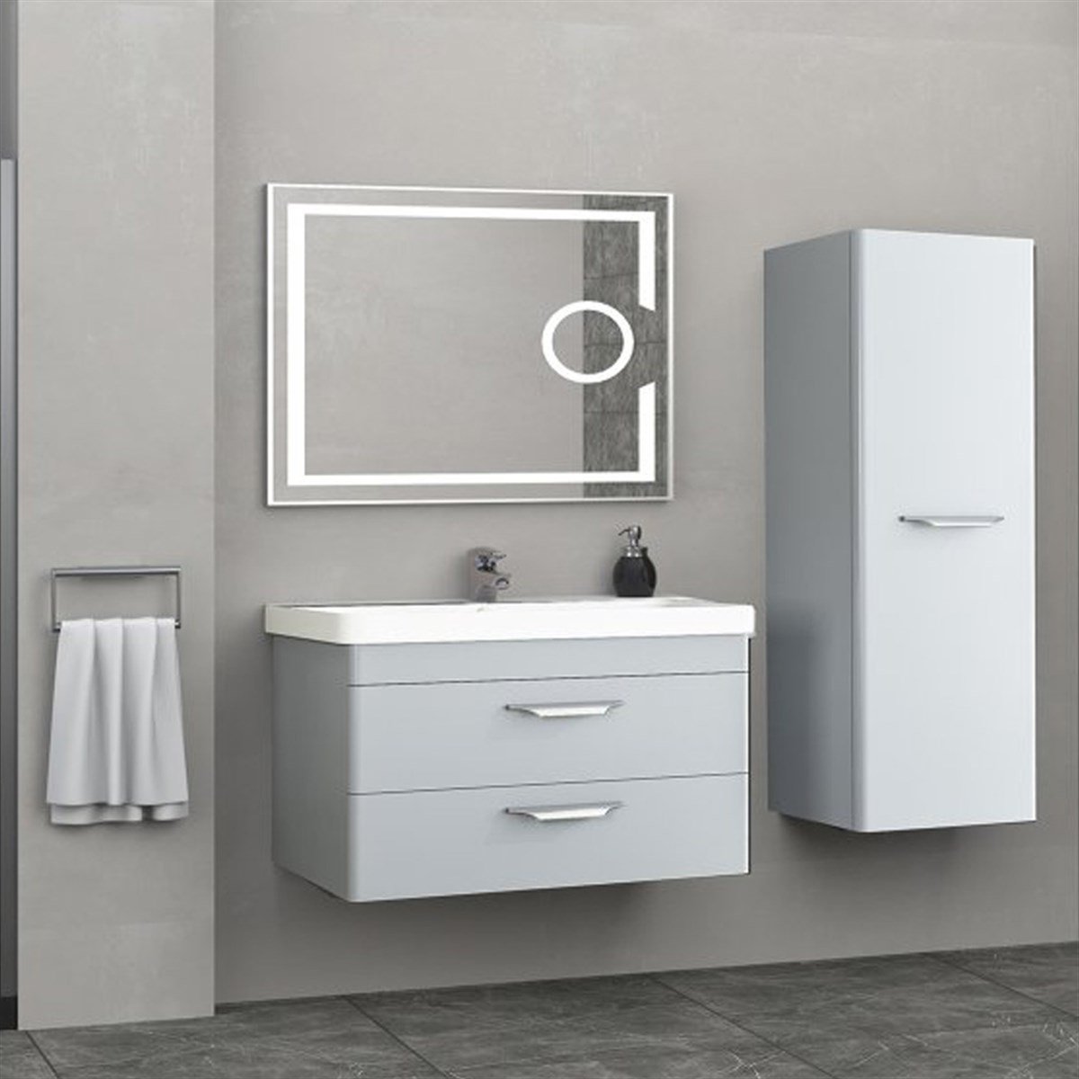 Aquanil Maria 80 Cm Banyo Dolabı (mercekli Led Ayna) - Gri resmi