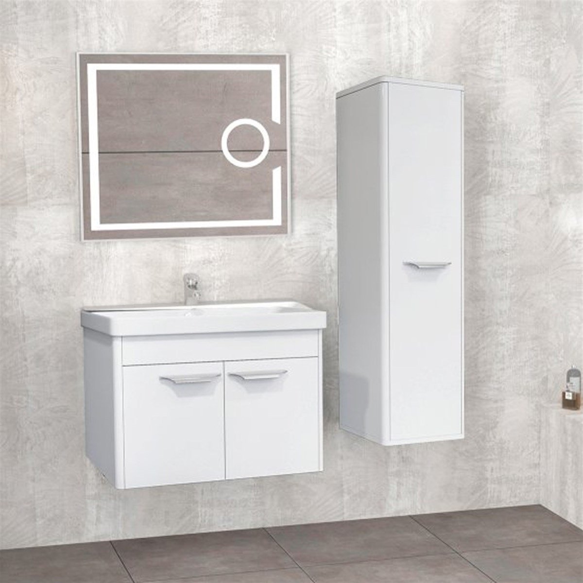 Aquanil Mauna 80 Cm Banyo Dolabı (mercekli Led Ayna) - Beyaz resmi