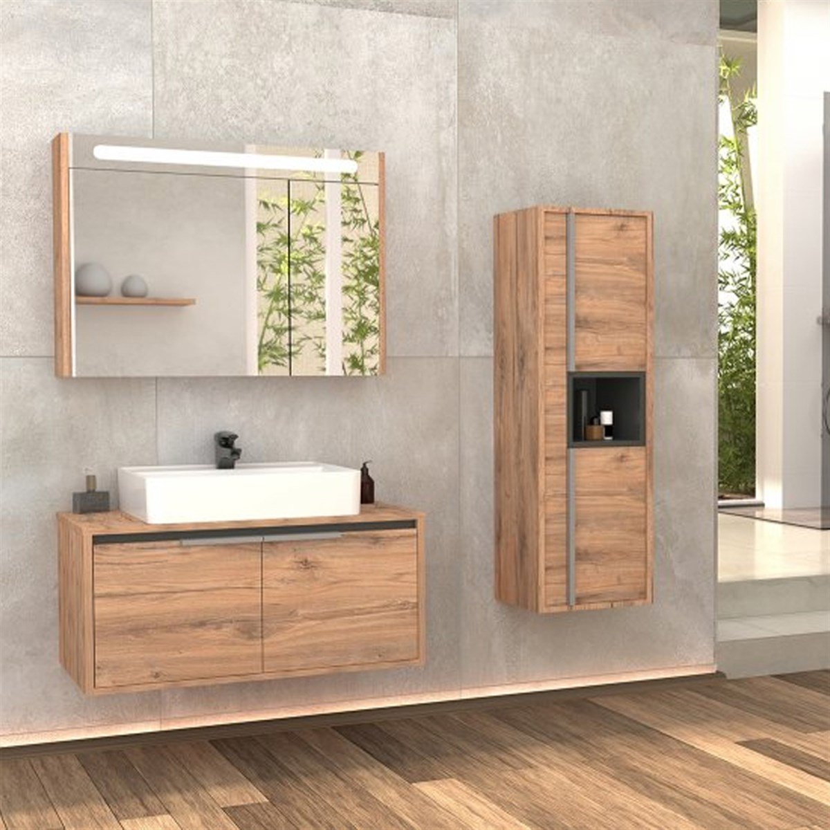 Aquanil Camaro 80 Cm Beyaz Lavabolu Banyo Dolabı - Dorado resmi