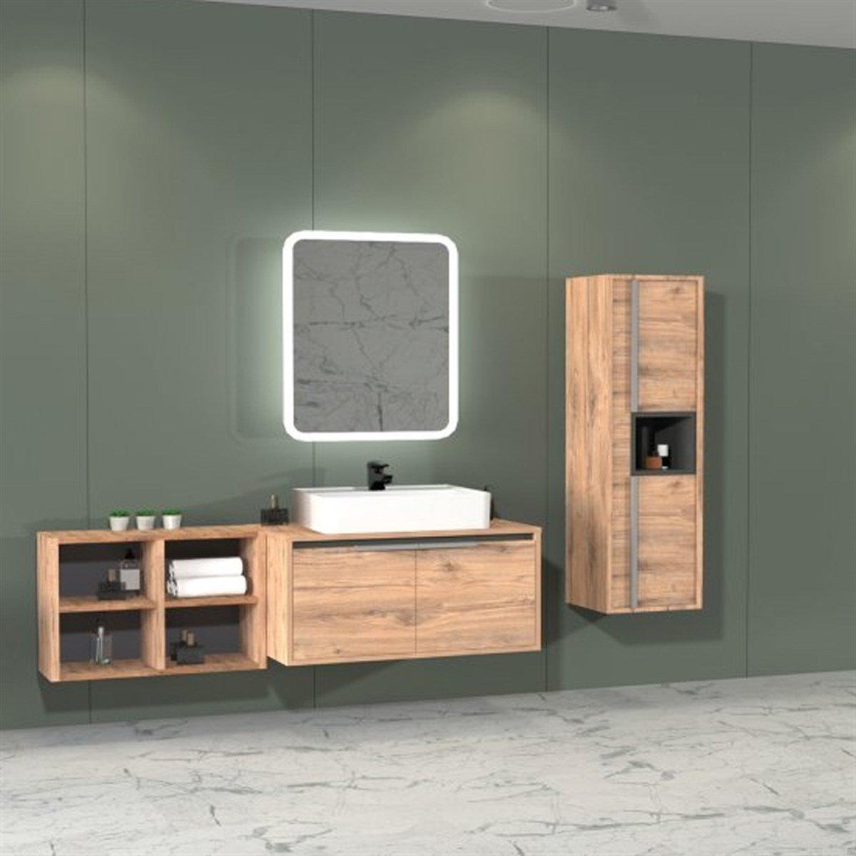 Aquanil Camaro 145 Cm Beyaz Lavabolu Banyo Dolabı - Dorado resmi