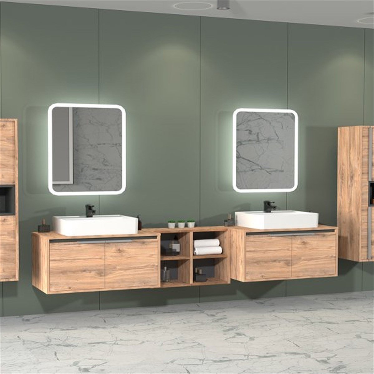 Aquanil Camaro 225 Cm Beyaz Lavabolu Banyo Dolabı - Dorado resmi