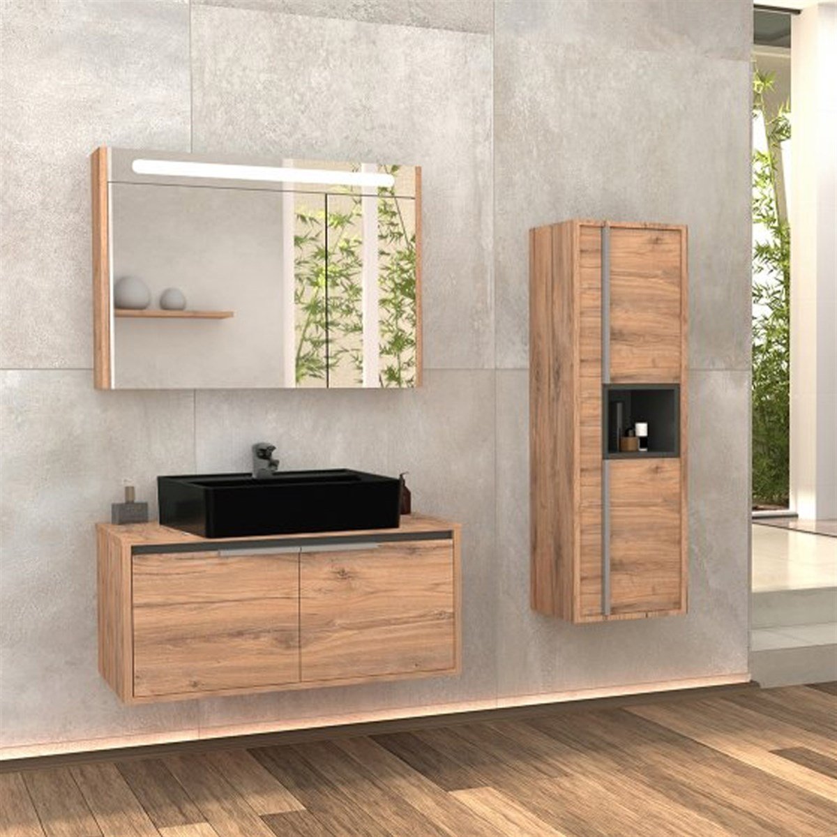 Aquanil Camaro 80 Cm Siyah Lavabolu Banyo Dolabı - Dorado resmi